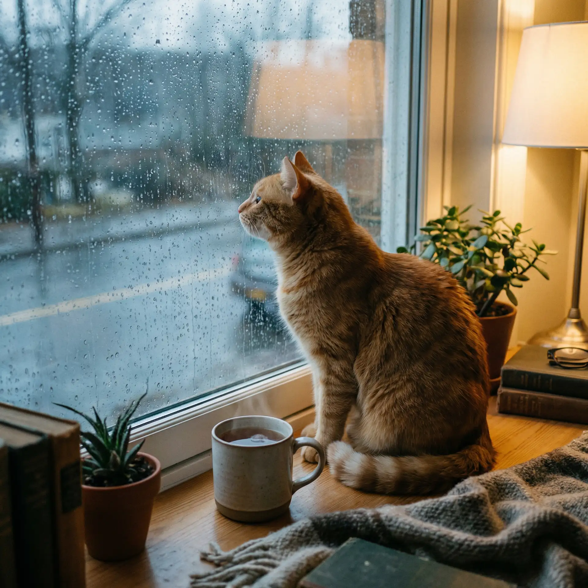 猫咪望着窗外的雨 - 峰爆在线